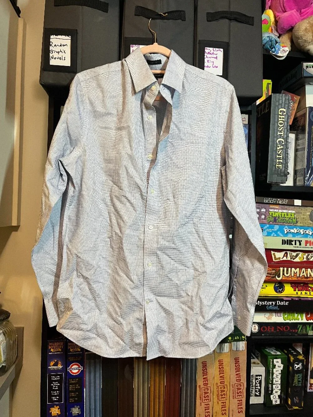 Banana Republic Non-Iron Slim Fit White & Blue Micro Print Dress Shirt – Medium